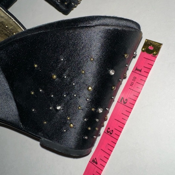 VTG Y2K Nine West platforms satin sparkly embellished black slip on wedges 6 - Picture 10 of 12